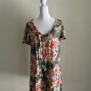 Billabong Dress Green Floral Flutter Sleeve Low Back Mini Size Large